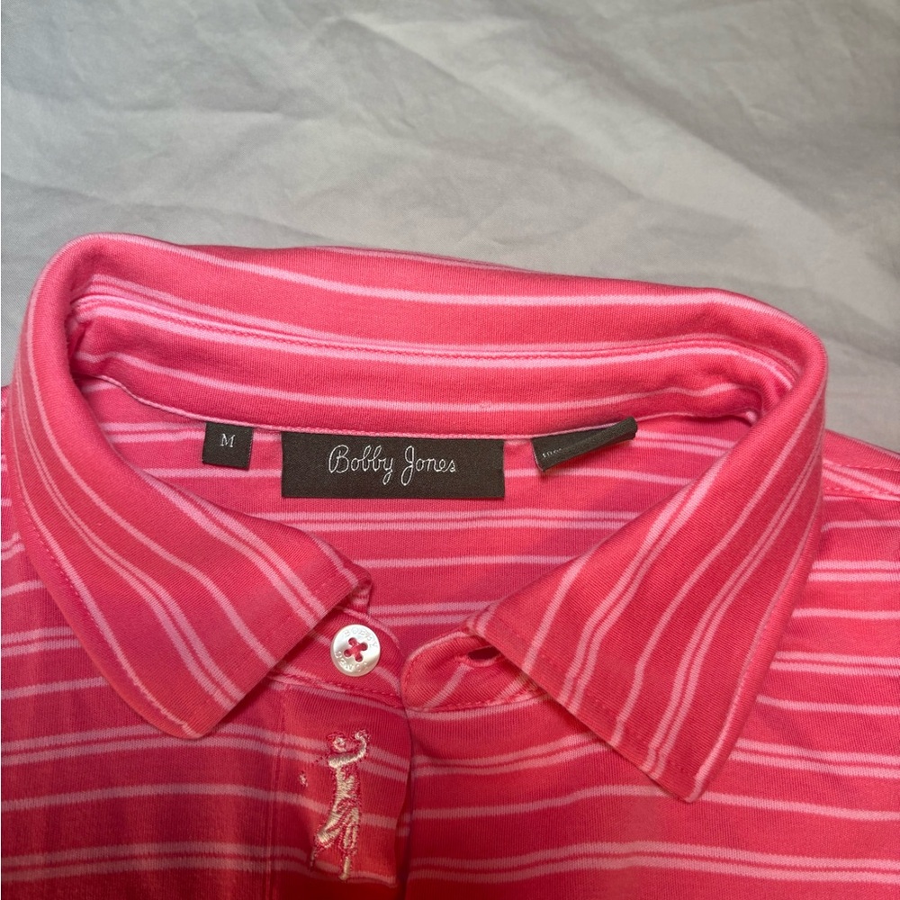 Bobby Jones Men’s pink and white golf Polo Shirt – Size Medium - Picture 6 of 11